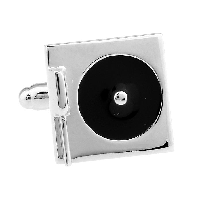 Old-school Turn Table Cufflinks DJ Record Player Cufflinks Silver Black 3D Cuff Links Turntable Comes with Gift Box Image 1