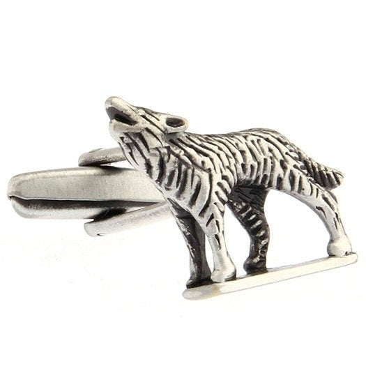 Silver Pewter Toned Howling at the Moon Wolf Cufflinks Cuff Links Image 1