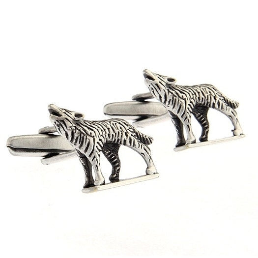 Silver Pewter Toned Howling at the Moon Wolf Cufflinks Cuff Links Image 2