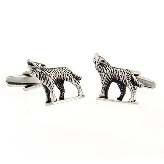 Silver Pewter Toned Howling at the Moon Wolf Cufflinks Cuff Links Image 3