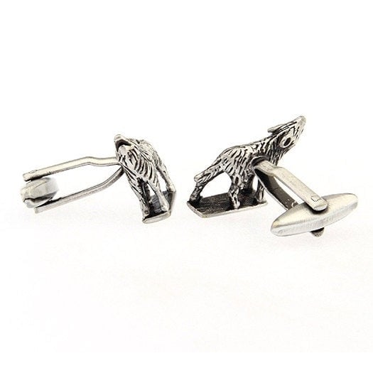 Silver Pewter Toned Howling at the Moon Wolf Cufflinks Cuff Links Image 4