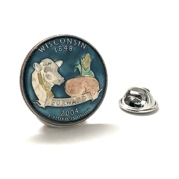 Enamel Pin Hand Painted Wisconsin State Quarter Enamel Coin Lapel Pin Tie Tack Collector Travel Souvenir Coins Keepsakes Image 1