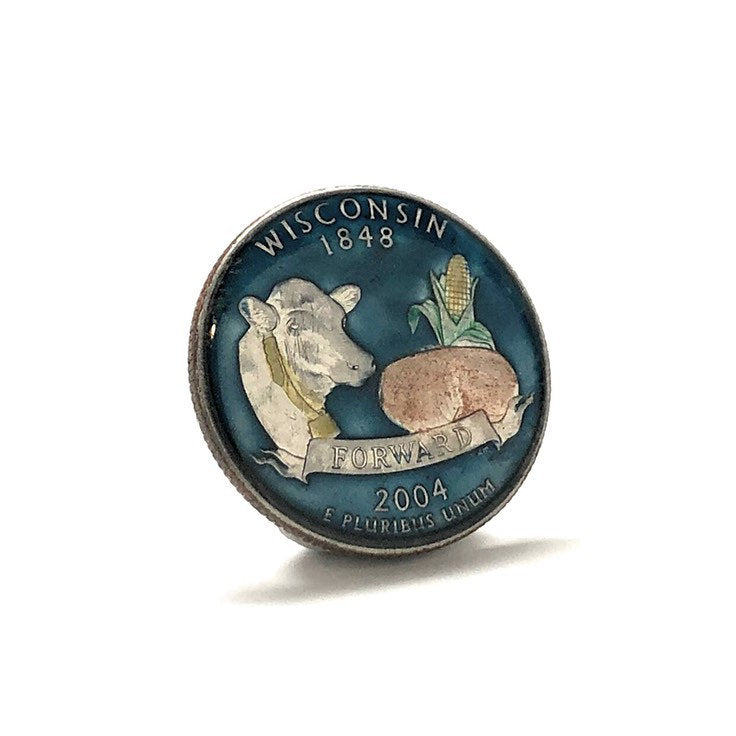 Enamel Pin Hand Painted Wisconsin State Quarter Enamel Coin Lapel Pin Tie Tack Collector Travel Souvenir Coins Keepsakes Image 2