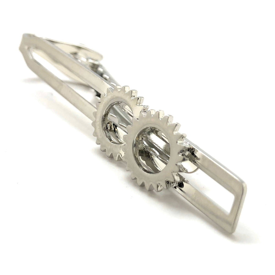 Steampunk Tie Bar Gears are Turning Tie Bar Silver Toned Classic Men Tie Clip Image 1
