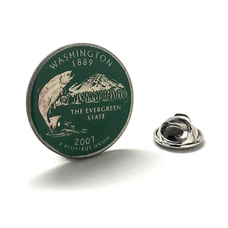 Enamel Pin Washington State Quarter Tie Tack Lapel Pin Suit Flag Hand Painted State Enamel Coin Jewelry Green Edition Image 1
