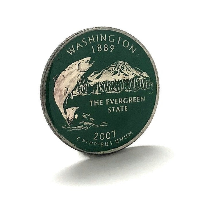 Enamel Pin Washington State Quarter Tie Tack Lapel Pin Suit Flag Hand Painted State Enamel Coin Jewelry Green Edition Image 2