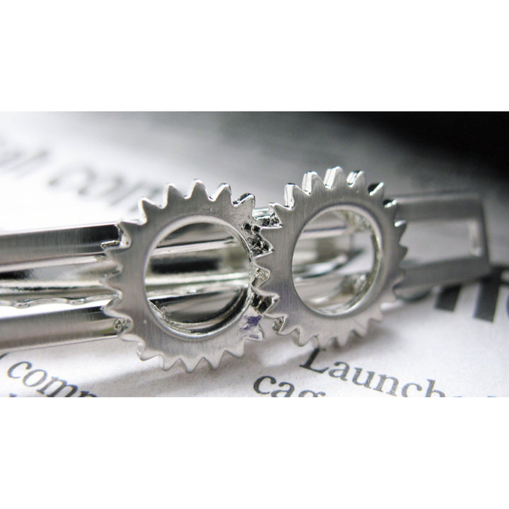 Steampunk Tie Bar Gears are Turning Tie Bar Silver Toned Classic Men Tie Clip Image 4