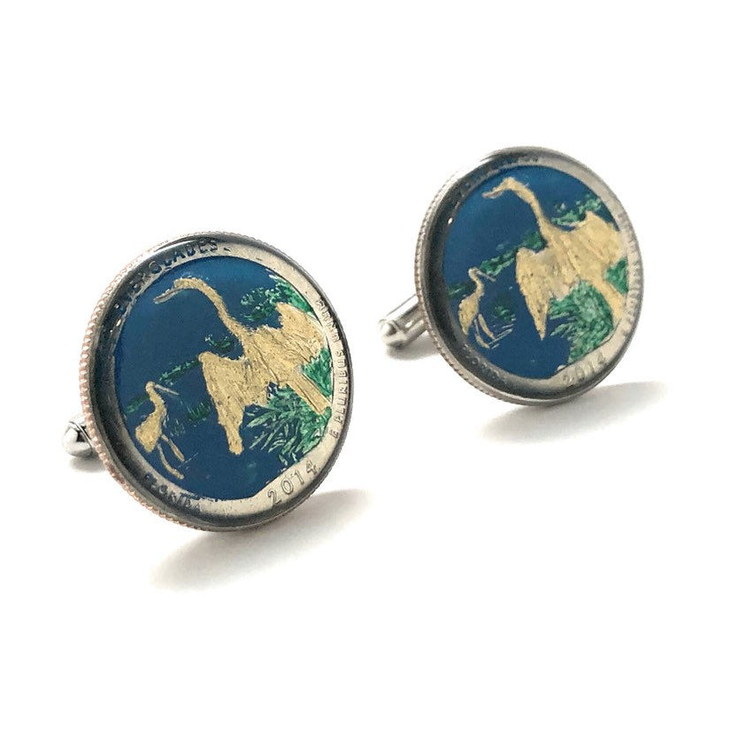 Enamel Cufflinks Hand Painted Florida Everglades Quarter Enamel Coin Jewelry Currency Finance Accountant Cuff Links Image 1