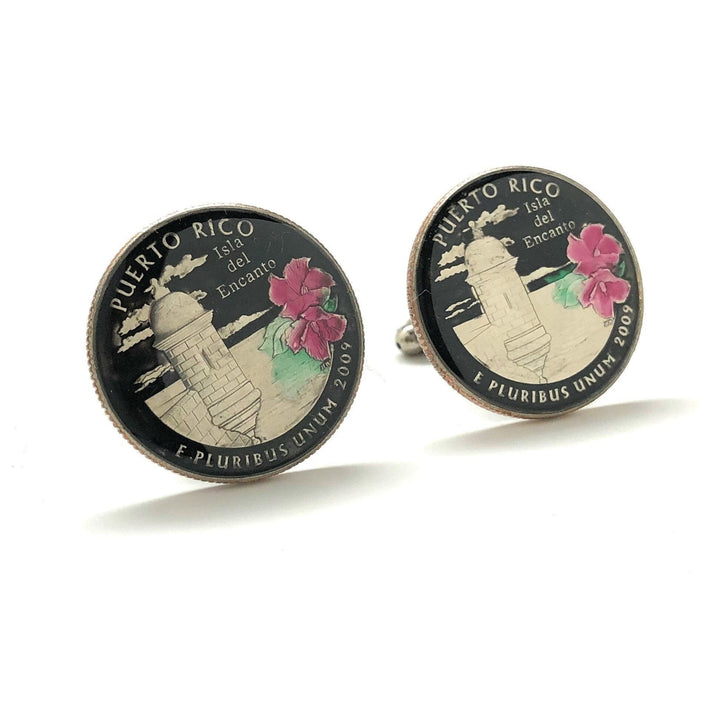 Enamel Cufflinks Hand Painted Puerto Rico State Quarter Enamel Coin Jewelry Cuff Links Collector Travel Souvenir Coins Image 1