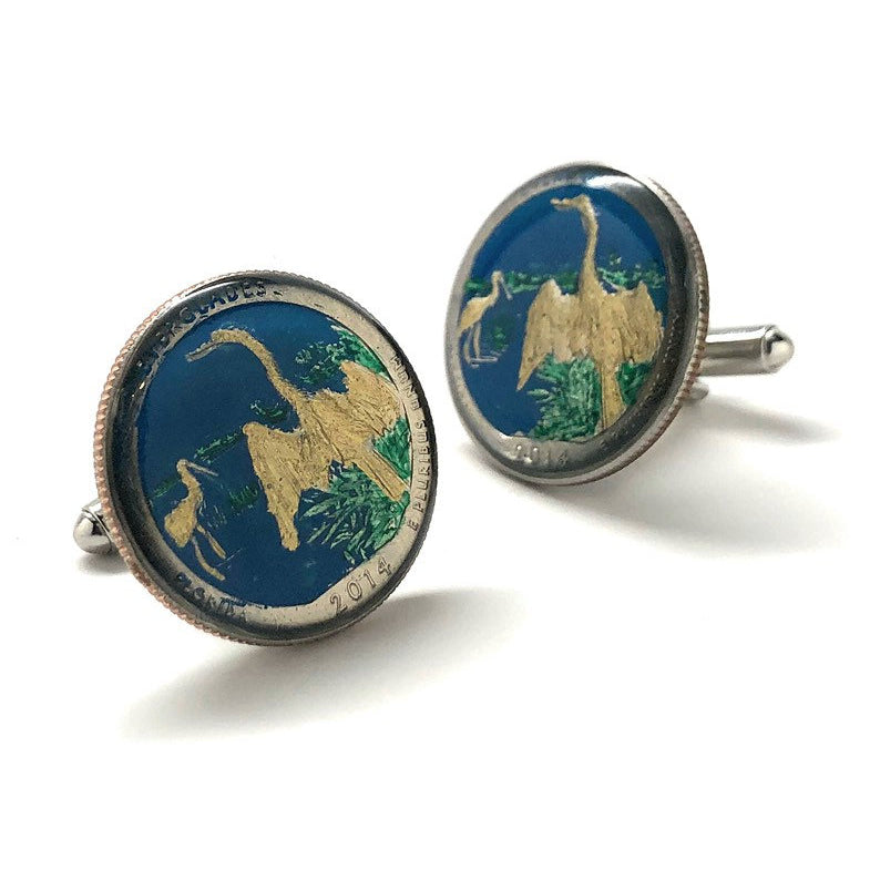 Enamel Cufflinks Hand Painted Florida Everglades Quarter Enamel Coin Jewelry Currency Finance Accountant Cuff Links Image 2