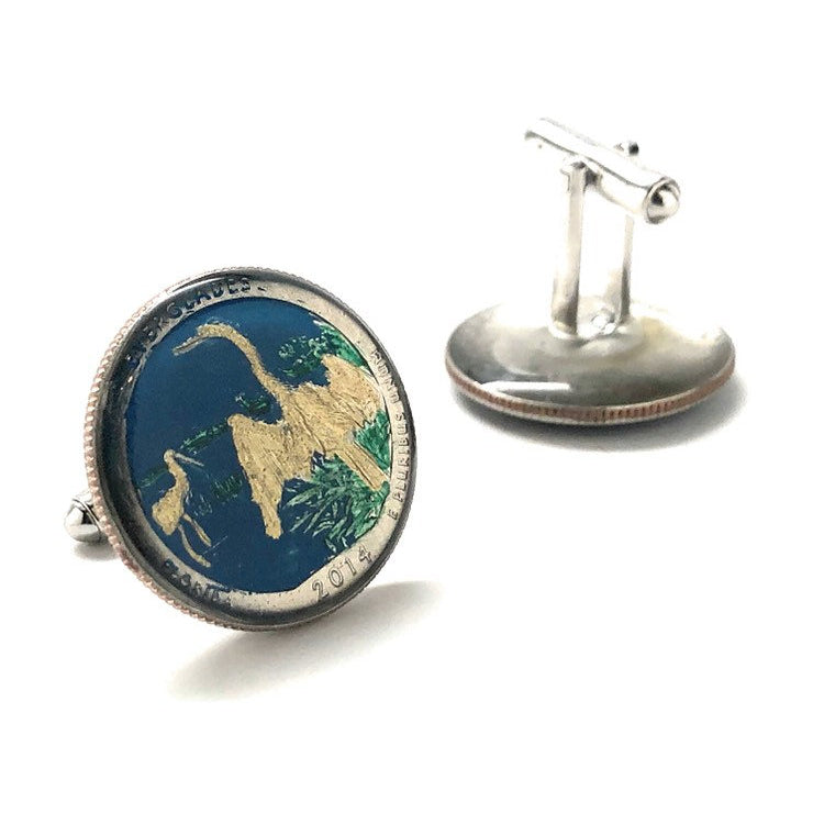 Enamel Cufflinks Hand Painted Florida Everglades Quarter Enamel Coin Jewelry Currency Finance Accountant Cuff Links Image 3