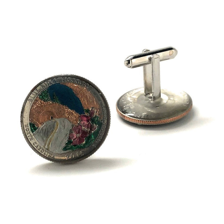 Enamel Cufflinks Hand Painted Blue Ridge Parkway Enamel Coin Jewelry Currency Finance Accountant Cuff Links Designer Image 3