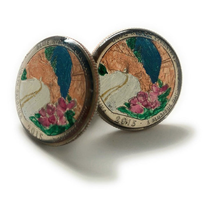 Enamel Cufflinks Hand Painted Blue Ridge Parkway Enamel Coin Jewelry Currency Finance Accountant Cuff Links Designer Image 4