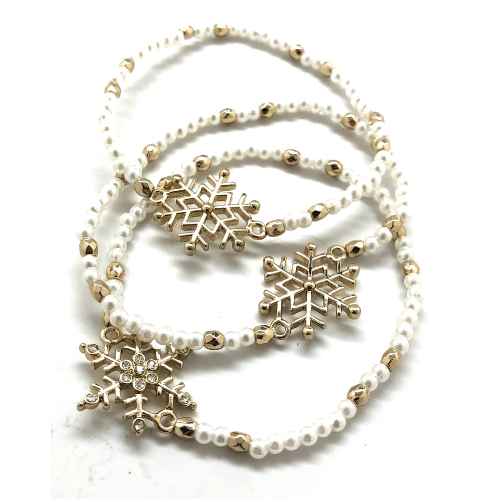 Gold Tone Snowflake Stretch Bracelet Sparkling Crystal Gold Toned Very Fun Cute Bracelet Christmas Gift Party Image 2
