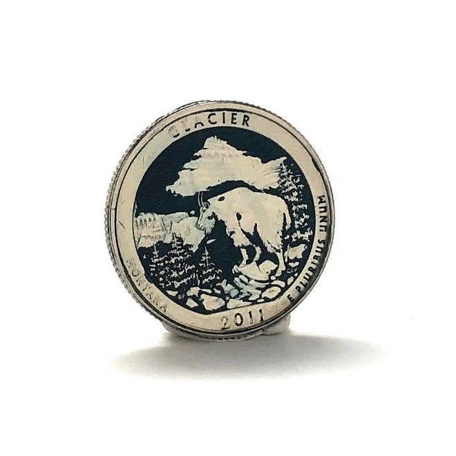 Enamel Pin Glacier National Park US Quarter Enamel Coin Lapel Pin Tie Tack Travel Souvenir Coins Blue Cool Fun Comes Image 2