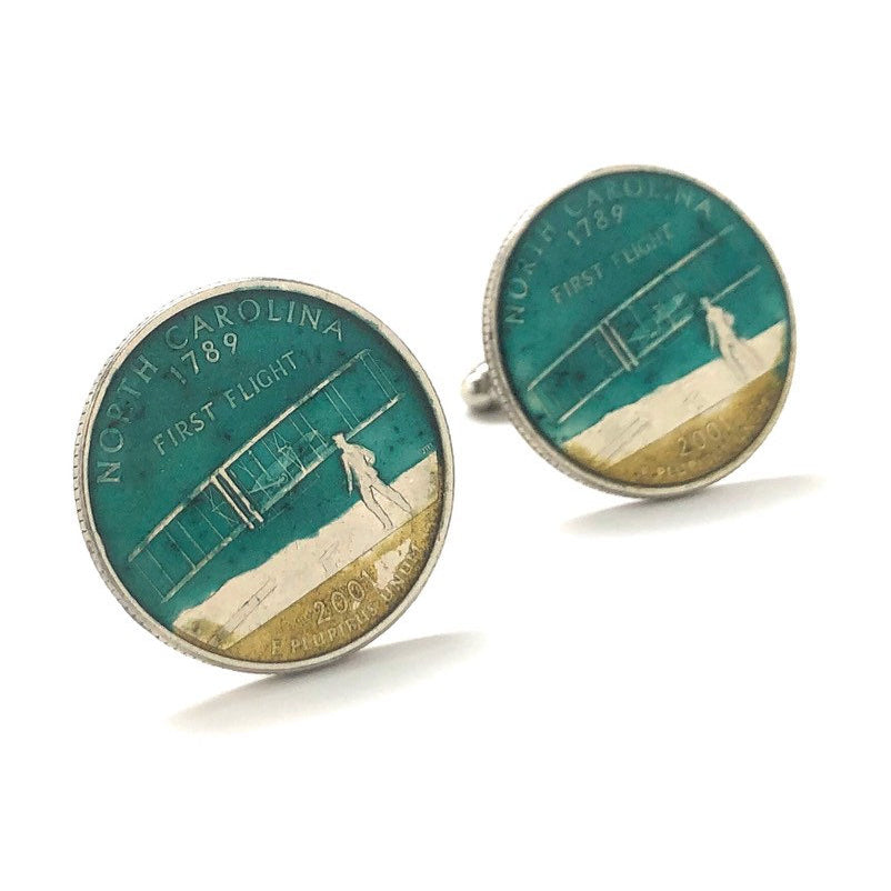 Enamel Cufflinks Hand Painted North Carolina State Quarter Enamel Coin Jewelry Money Currency Finance Accountant Cuff Image 1