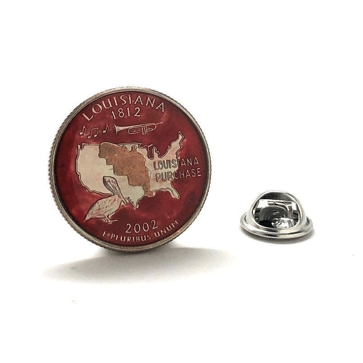Birth Year Enamel Pin Hand Painted Louisiana State Quarter Red Enamel Coin Jewelry Money Tie Tack Finance Accountant Image 1
