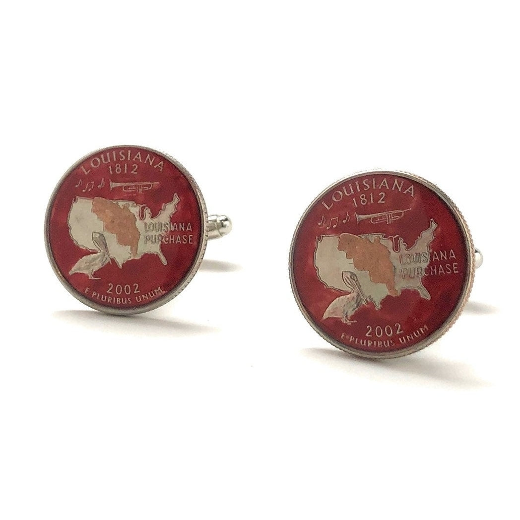Enamel Cufflinks Hand Painted Louisiana State Quarter Red Enamel Coin Jewelry Money Currency Finance Accountant Cuff Image 3