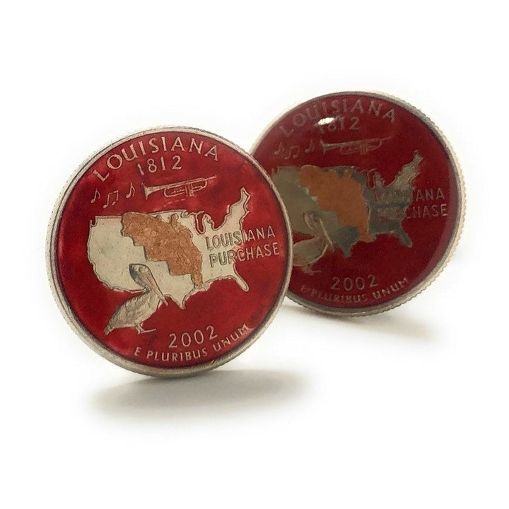 Enamel Cufflinks Hand Painted Louisiana State Quarter Red Enamel Coin Jewelry Money Currency Finance Accountant Cuff Image 4
