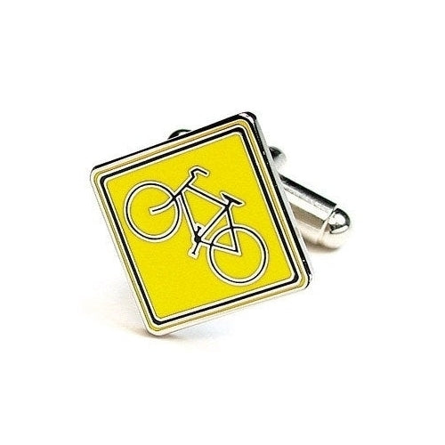 Yellow Enamel Bike Crossing Bicycle Cufflinks Cyclist Cuff Links Image 1