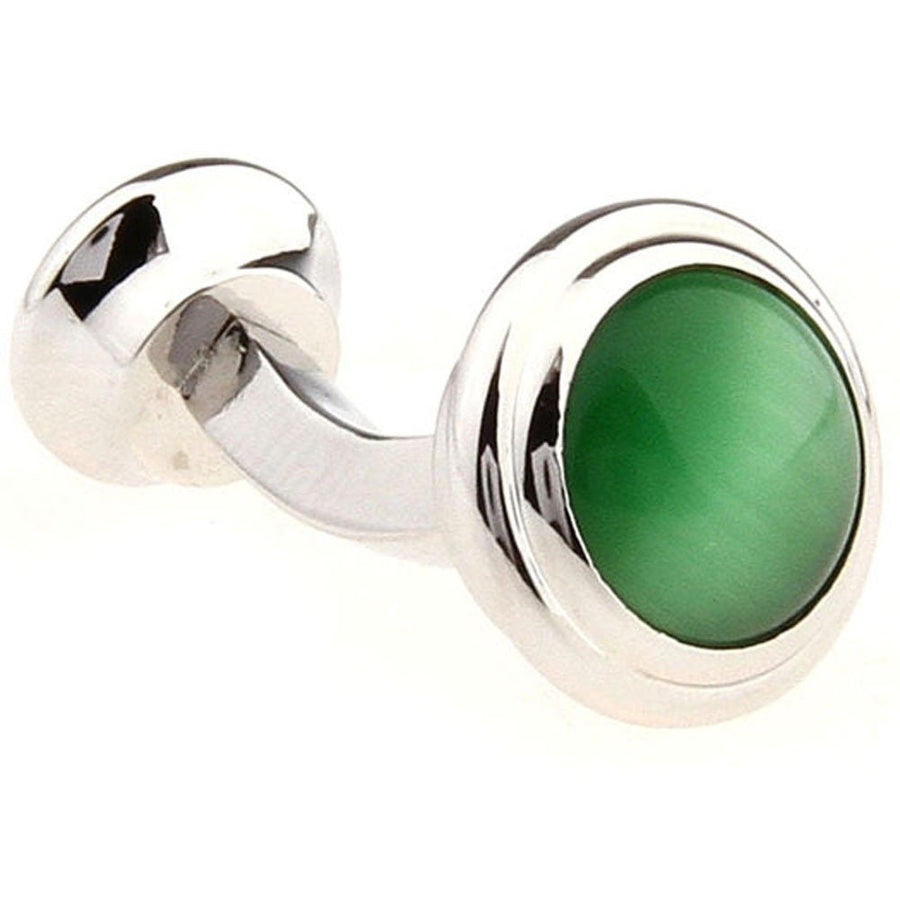 Silver Straight Post Emerald Green Cats Eye Stone Double Ended Cufflinks Cuff Links Image 1