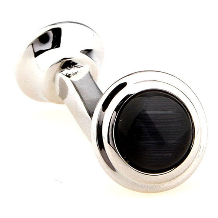 Silver Domed Black Onyx Straight Post Double Ended Cufflinks Cuff Links Image 3