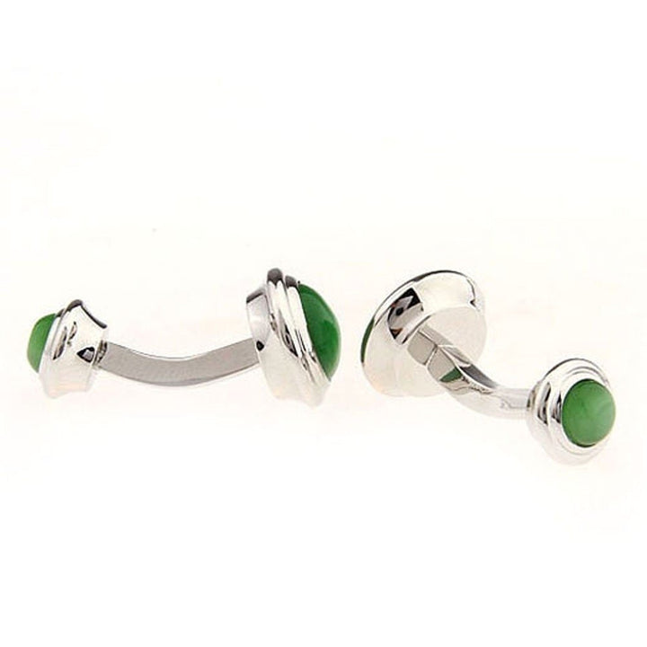 Silver Straight Post Emerald Green Cats Eye Stone Double Ended Cufflinks Cuff Links Image 4
