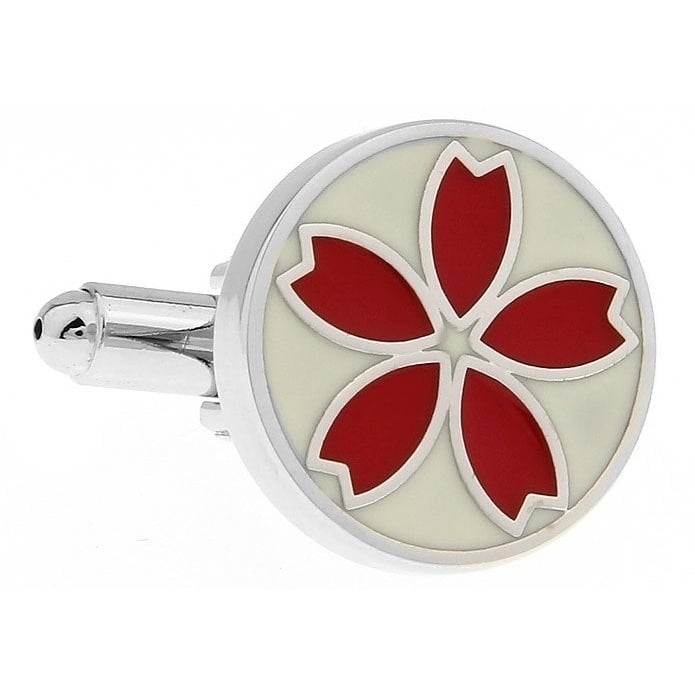 Flower Cufflinks Red with white Background Forget Me not Flower Cuff Links Image 1