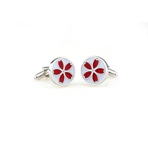 Flower Cufflinks Red with white Background Forget Me not Flower Cuff Links Image 2