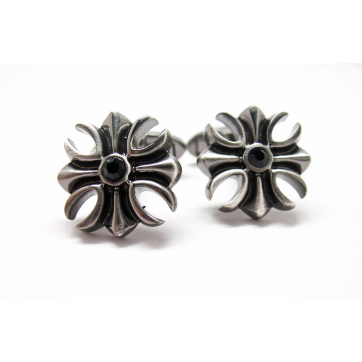 Cufflinks Handcrafted Pewter Iron Cross with Black Crystal Cufflinks cuff Links Image 3