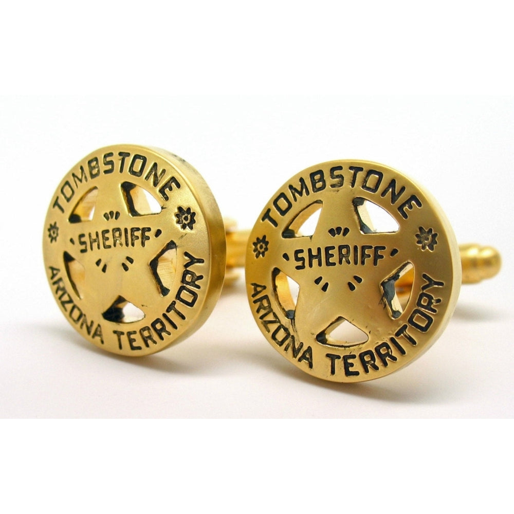 Tombstone Arizona Cufflinks Old West Gold Tone Territory Sheriff Lone Star Badge Cuff Links Image 2