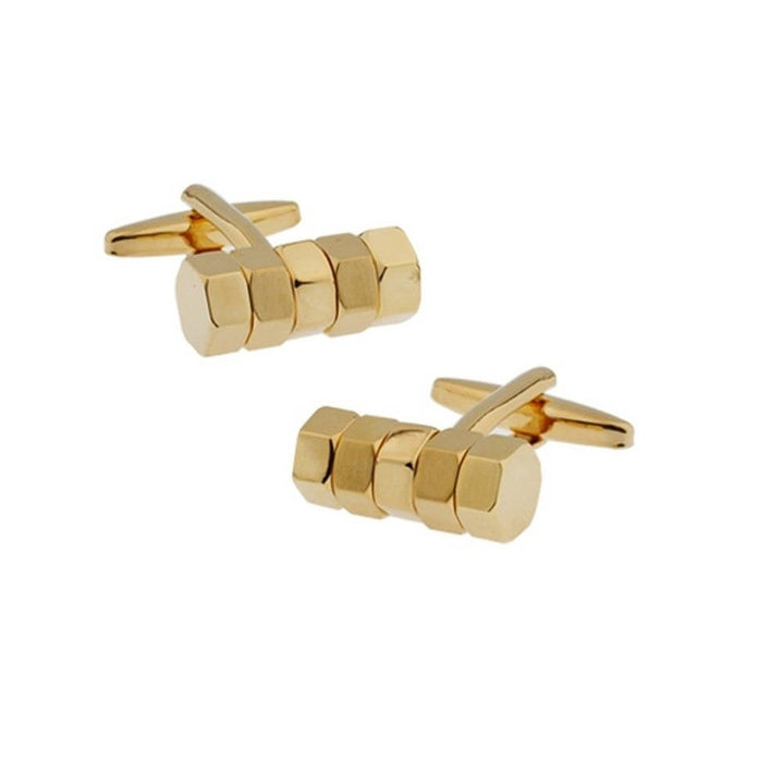 Gold Tone Octagon Cufflinks Classic Shiny Design Nuts Bolts Power Classic Gentlemen Cuff Links Comes with Gift Box Image 1