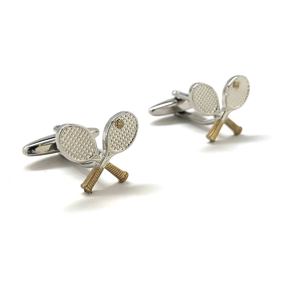 Silver with Gold Tone Tennis Racket Tennis Play Cufflinks Cool Fun Sports Cuff Links Comes with Gift Box Image 1