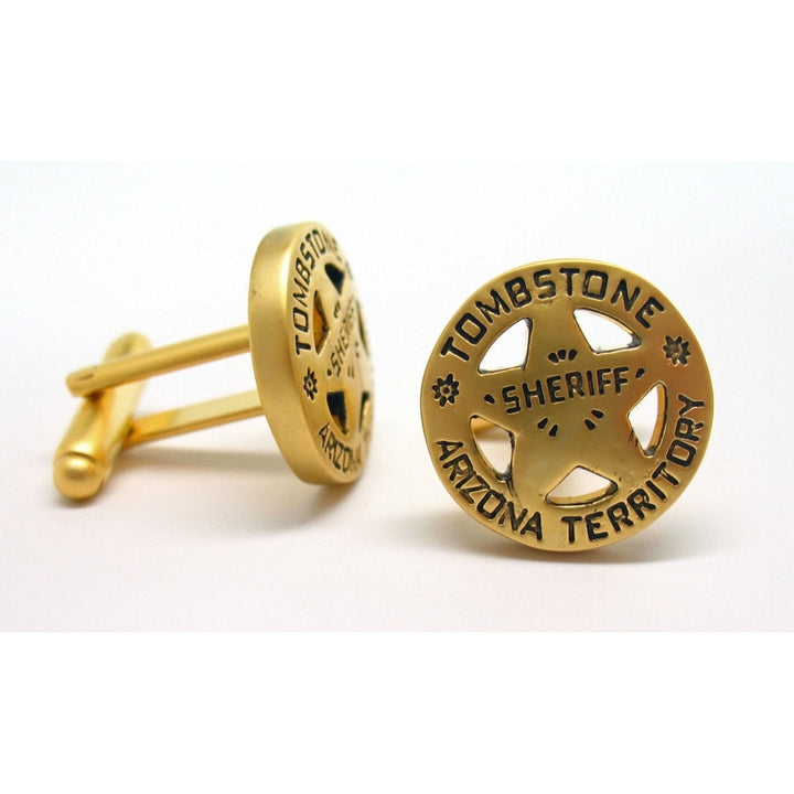Tombstone Arizona Cufflinks Old West Gold Tone Territory Sheriff Lone Star Badge Cuff Links Image 3