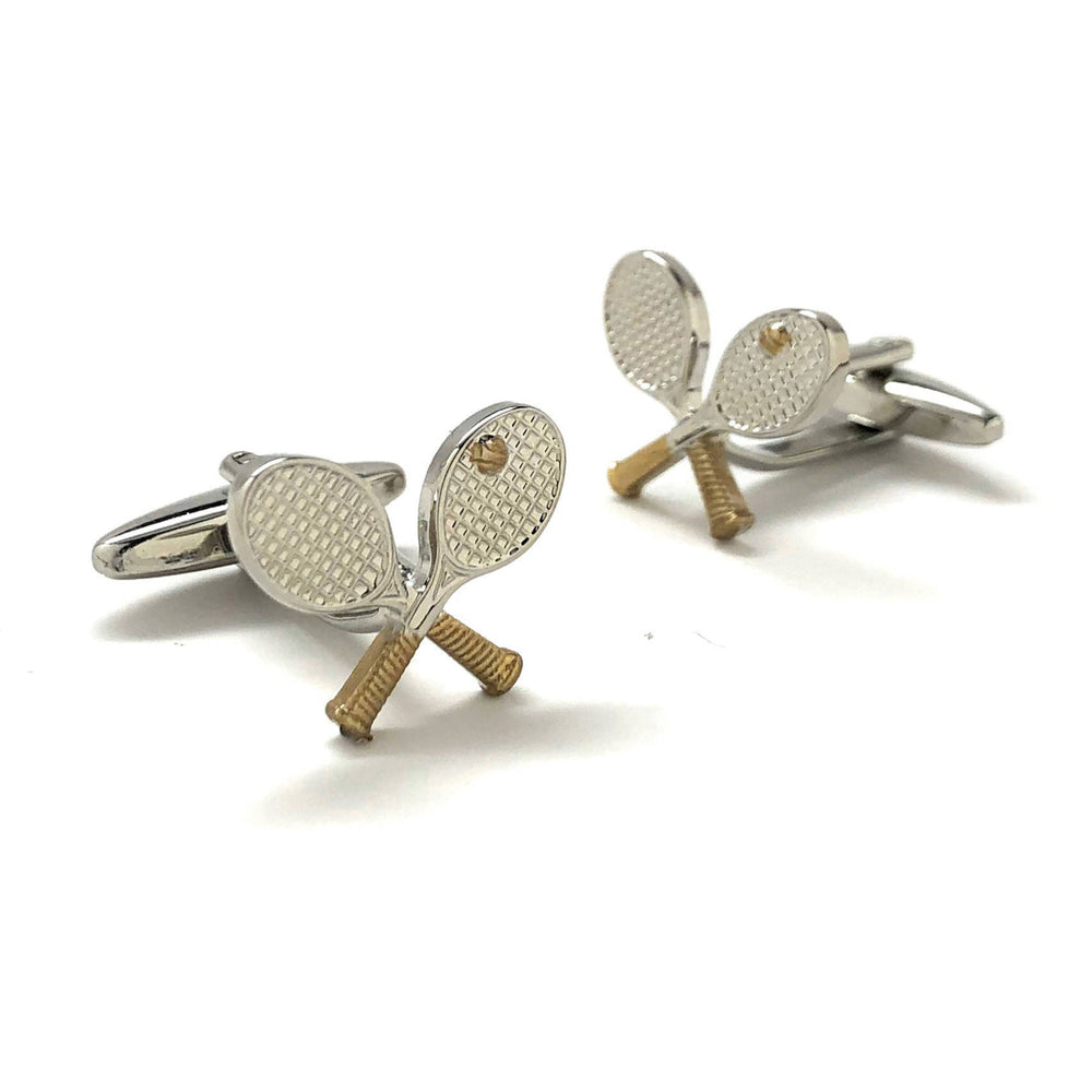 Silver with Gold Tone Tennis Racket Tennis Play Cufflinks Cool Fun Sports Cuff Links Comes with Gift Box Image 2