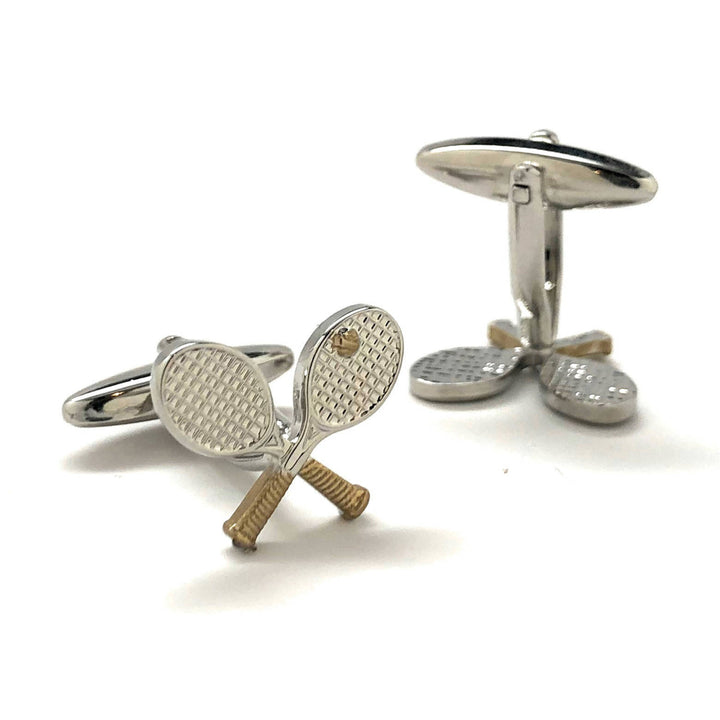 Silver with Gold Tone Tennis Racket Tennis Play Cufflinks Cool Fun Sports Cuff Links Comes with Gift Box Image 3