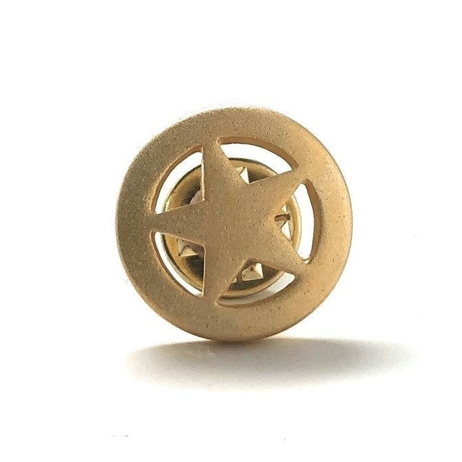 Matt Gold Lone Star Lapel Pin Old West Flat Gold Cowboy Territory Sheriff Lone Star Badge Tie Tac Collector Comes with Image 2