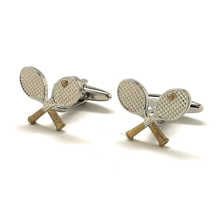 Silver with Gold Tone Tennis Racket Tennis Play Cufflinks Cool Fun Sports Cuff Links Comes with Gift Box Image 4