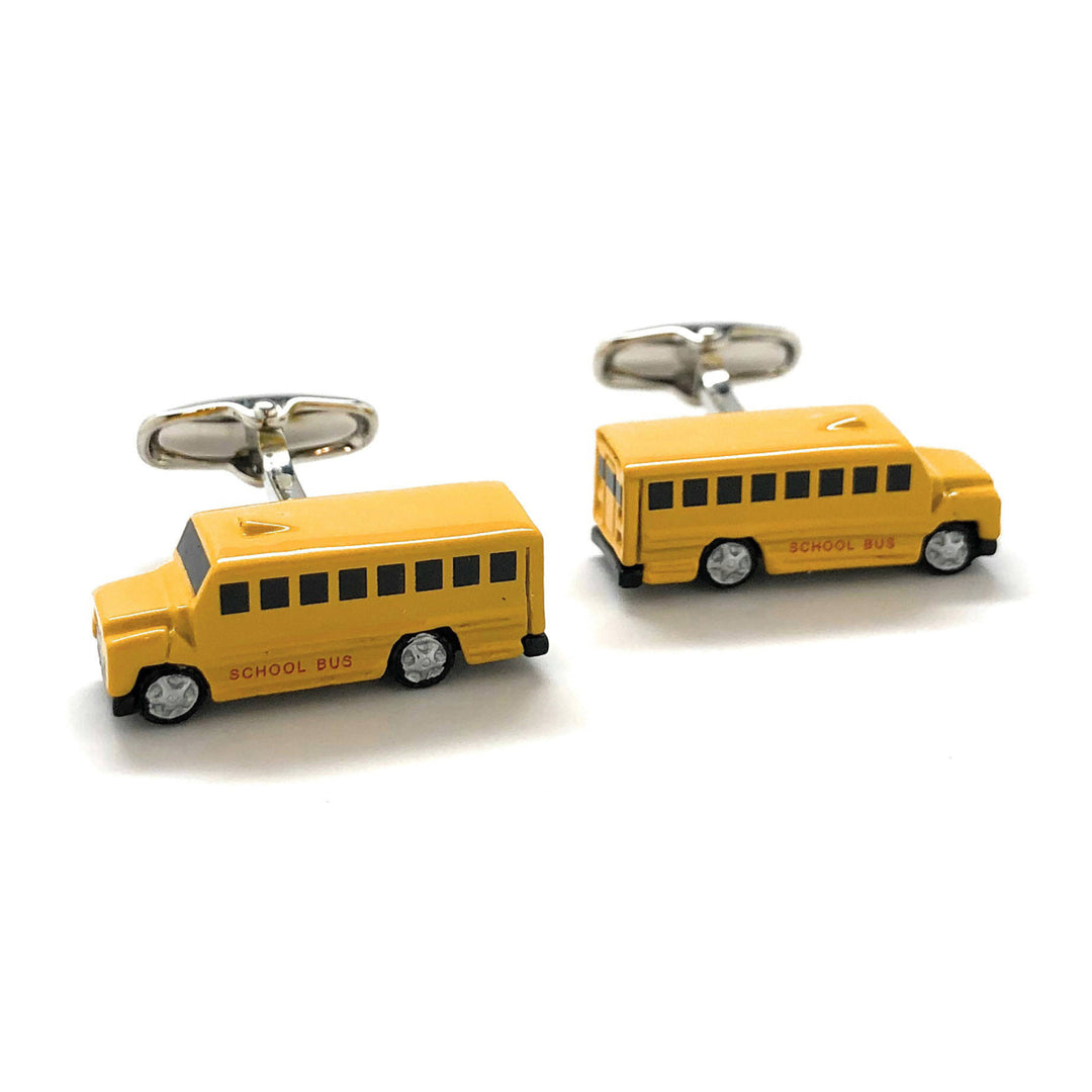 Yellow School Bus Cufflinks School District Learning Principal Teacher Education Retirement Cuff Links 3-D Whale Tail Image 1
