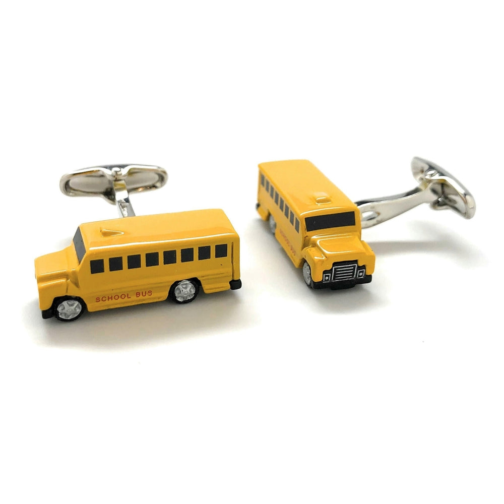 Yellow School Bus Cufflinks School District Learning Principal Teacher Education Retirement Cuff Links 3-D Whale Tail Image 2