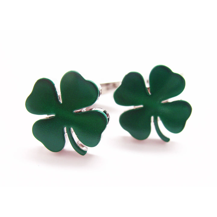 Lucky Cufflinks Green St. Patricks Four Leaf Clover Cuff Links Ireland Irish Brings Awesome Luck to Wearer Comes with Image 1