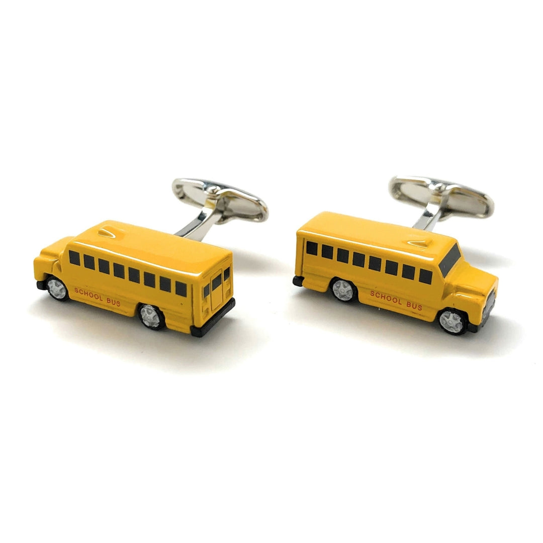 Yellow School Bus Cufflinks School District Learning Principal Teacher Education Retirement Cuff Links 3-D Whale Tail Image 3