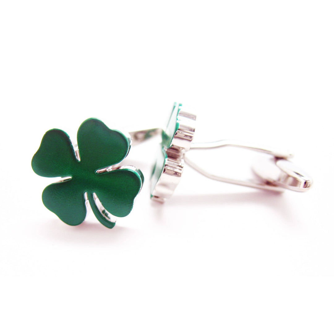 Lucky Cufflinks Green St. Patricks Four Leaf Clover Cuff Links Ireland Irish Brings Awesome Luck to Wearer Comes with Image 3