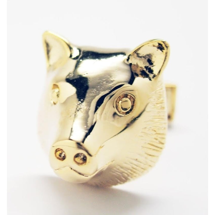 Gold Tone Wild Pig Wart Hog Mounted Head w Whale Back Cufflinks Cuff Links Image 1