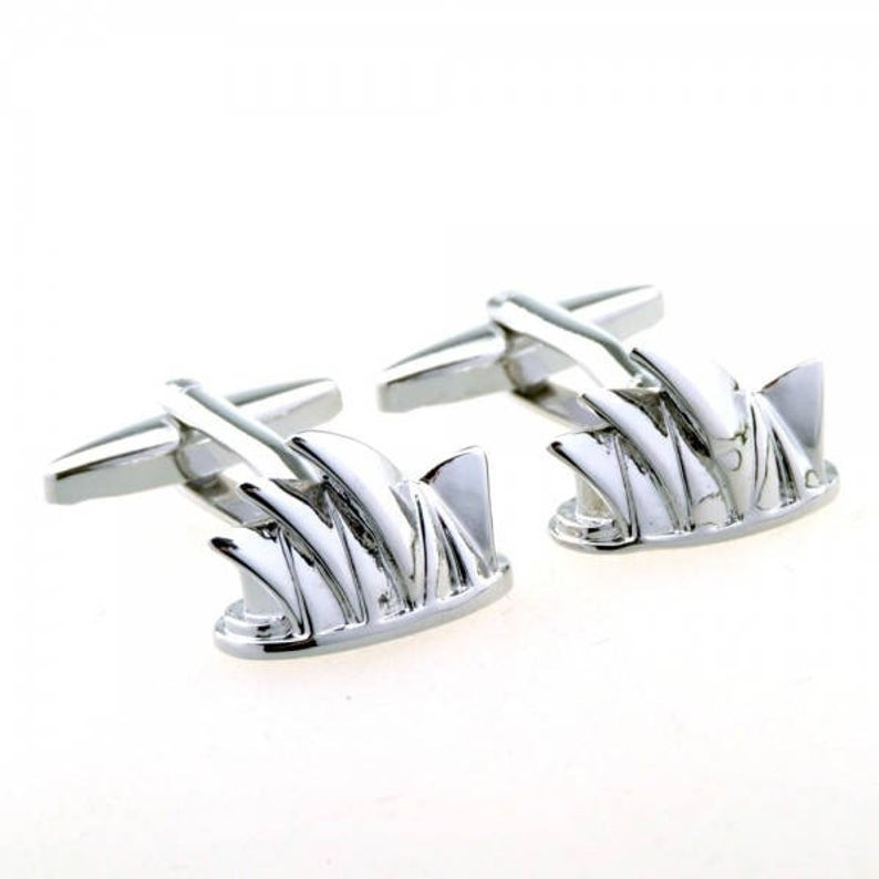 Sydney Opera House Cufflinks Silver Tone 3D Detail Design Cuff Links Comes with Gift Box Image 1