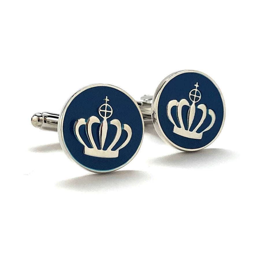 Royal Blue Crown Cufflinks Silver Tone Crowns Monarchy Empire Fun Cool Unique Cuff Links Comes with Gift Box Image 1