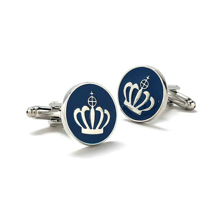 Royal Blue Crown Cufflinks Silver Tone Crowns Monarchy Empire Fun Cool Unique Cuff Links Comes with Gift Box Image 2