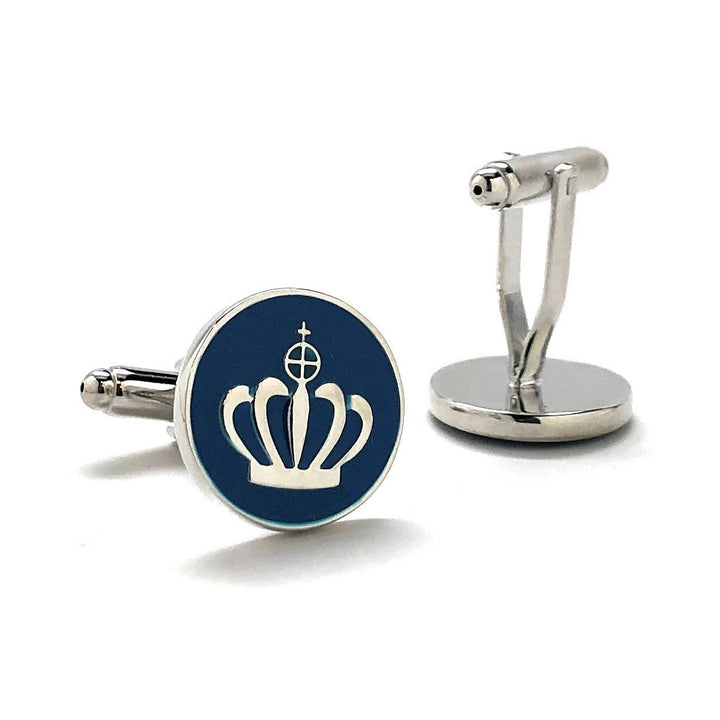 Royal Blue Crown Cufflinks Silver Tone Crowns Monarchy Empire Fun Cool Unique Cuff Links Comes with Gift Box Image 3