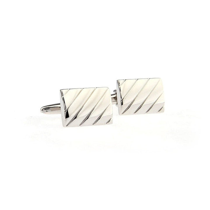 Mens Executive Cufflinks Classic Shiny Silver Repp Diagonal Stripe Rectangle Cuff Links Image 2