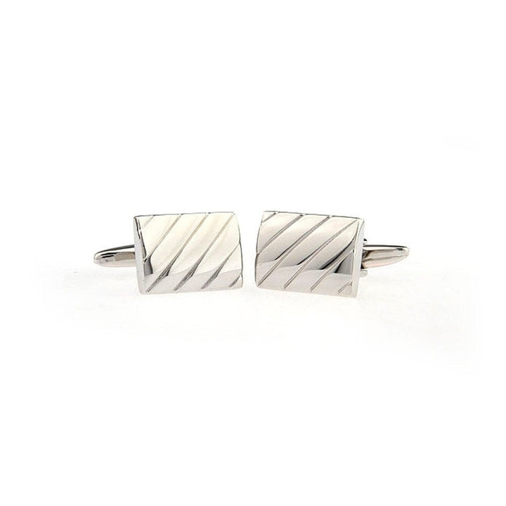 Mens Executive Cufflinks Classic Shiny Silver Repp Diagonal Stripe Rectangle Cuff Links Image 3